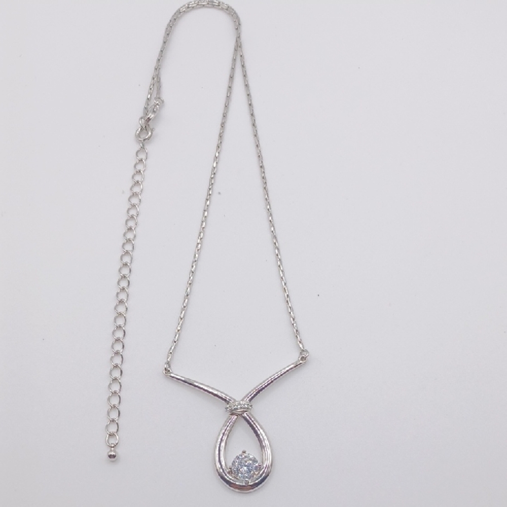 NVC Silver Tone Necklace with CZ Pendant